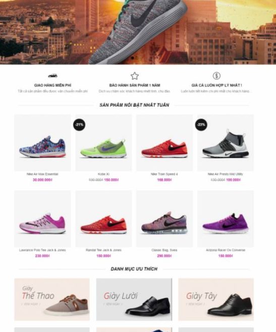 Giao diện web shop giày