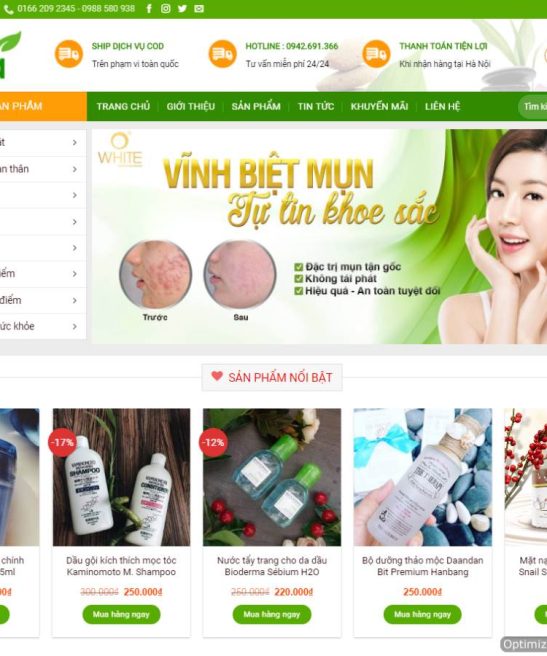 Giao diện web shop xuka mỹ phẩm