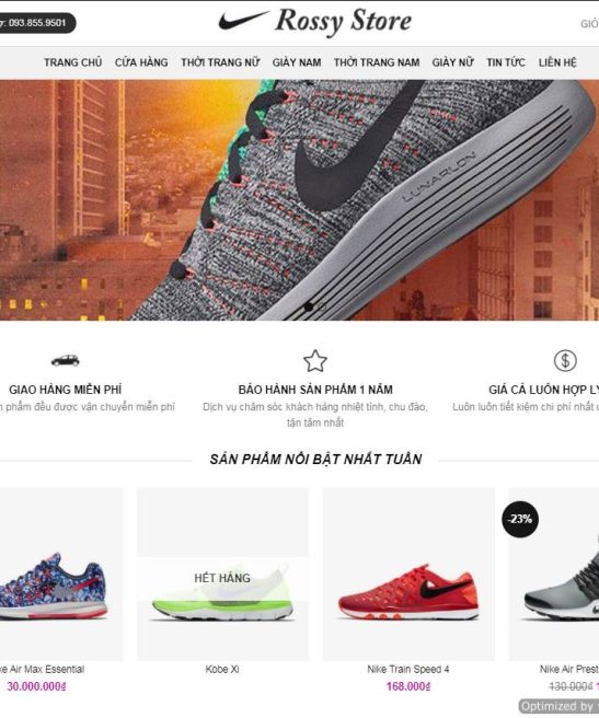 Giao diện web shop giày đẹp