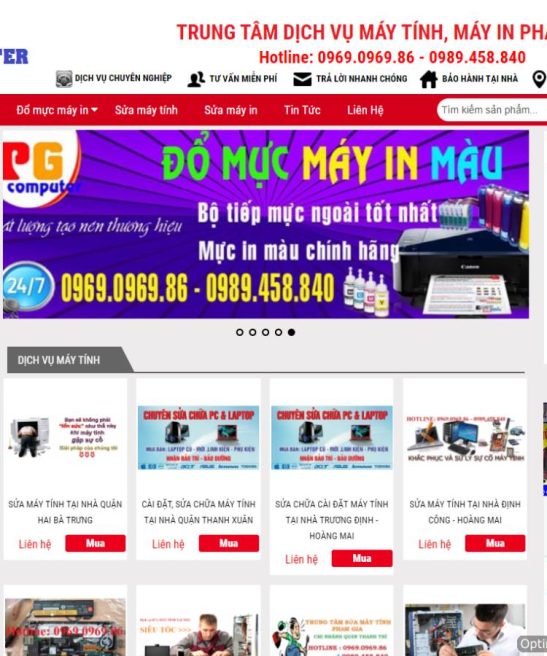 Giao diện web máy tính máy in