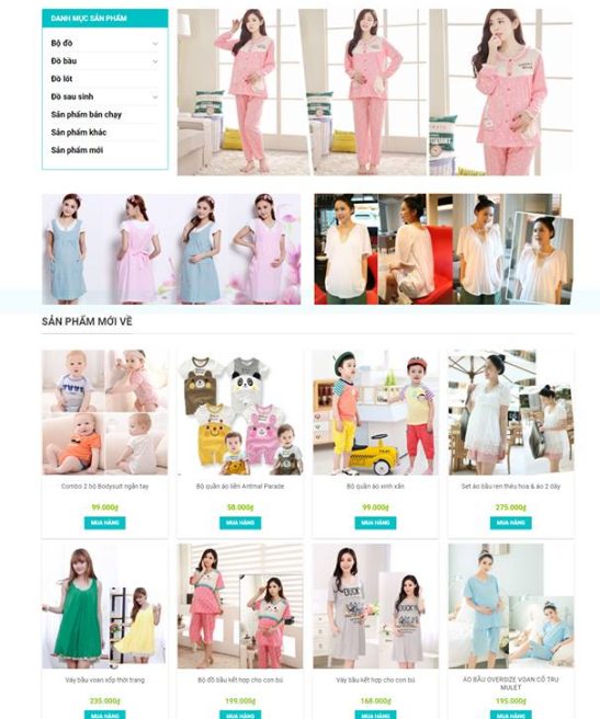 Giao diện web shop mẹ bờm