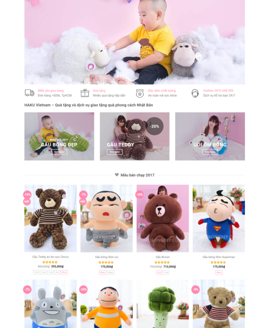 Giao diện web shop gấu HAKU