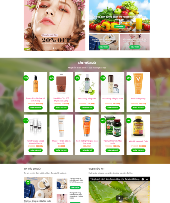 Giao diện web mỹ phẩm OGANIC