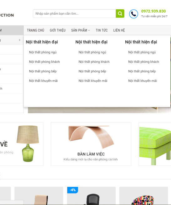 Giao diện web shop nội thất Green
