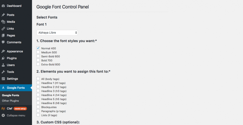 google fonts control panel