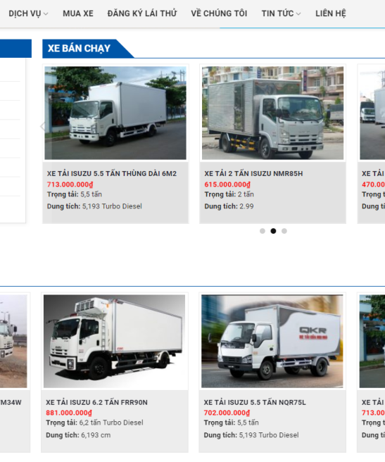 Giao diện web xe oto isuzu