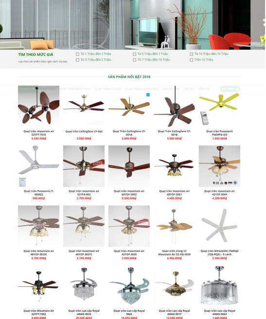 Giao diện web bán hàng nội thất kèm lọc giá