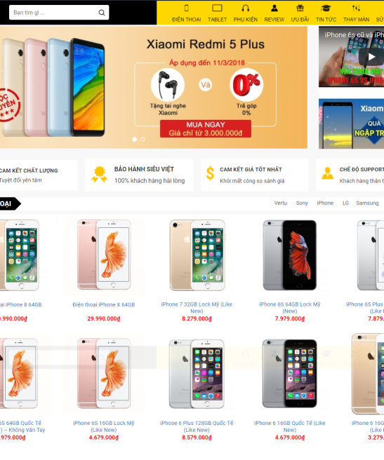 Giao diện web bán hàng điện thoại di động