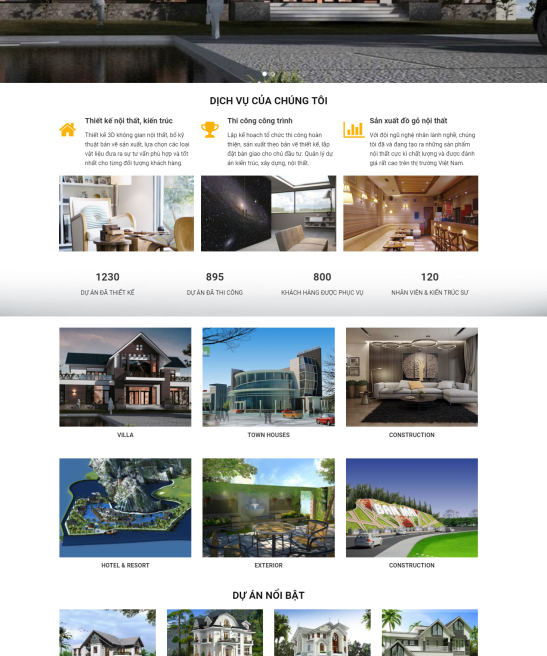 Giao diện web thiết kế biệt thự kiến trúc