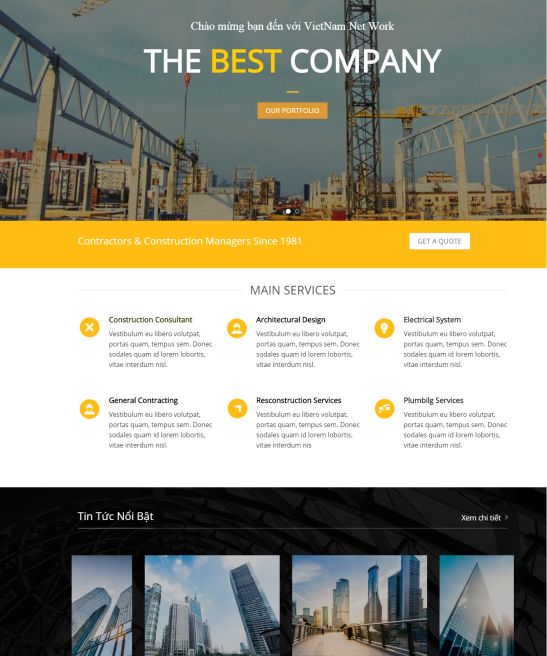 Giao diện web máy xây dựng và web công ty