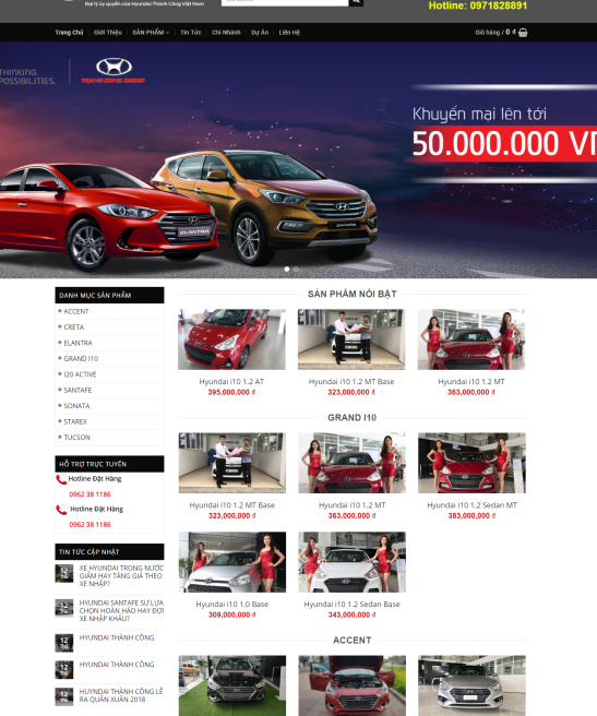 Giao diện web xe hơi HyunDai Thành Công