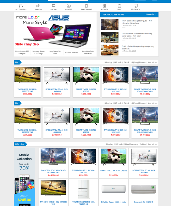 Giao diện web shop siêu thị điện máy digital