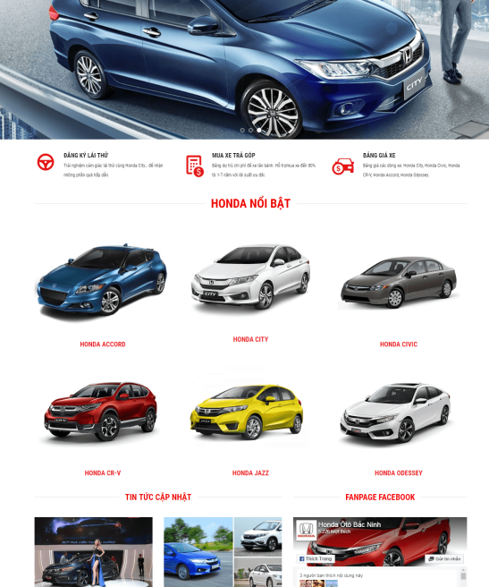 Giao diện web xe hơi Honda Bắc Ninh