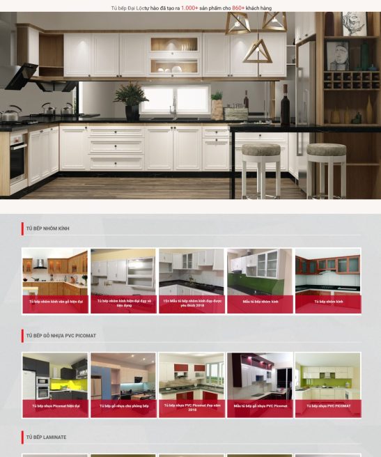 Giao diện web tủ bếp nội thất thạch cao đẹp 2018