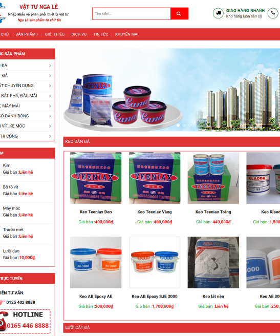 Mẫu web shop vật tư đẹp 2018