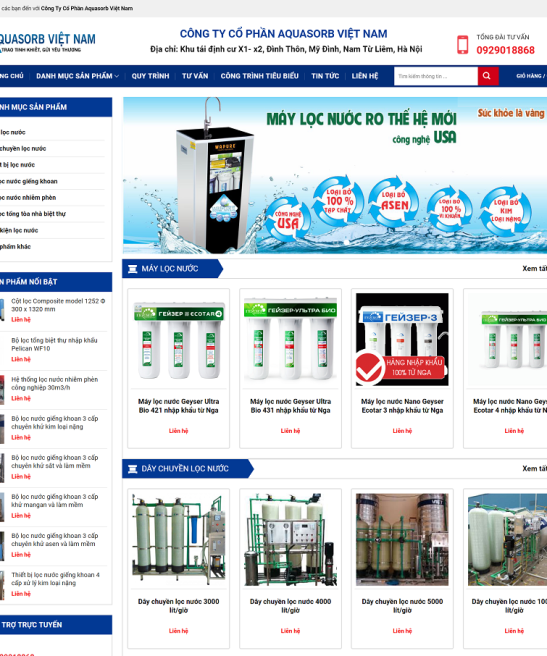 Web shop lọc nước – linh kiện web đẹp
