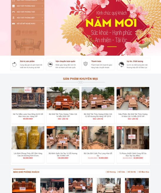 Giao diện web đồ gỗ – giao diện web đồ phong thuỷ 2020