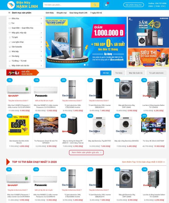 Giao diện web siêu thị điện máy Thái Bình