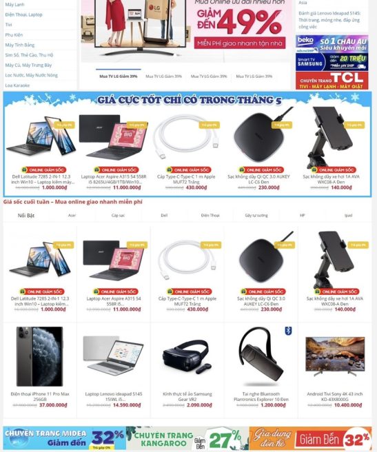 Mẫu website bán hàng giao diện tương tự Điện máy xanh