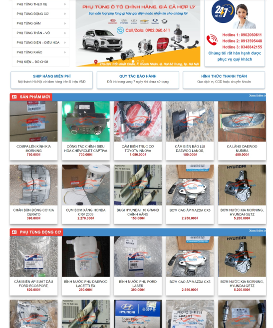 Mẫu website giao diện phụ kiện xe hơi ô tô – vật liệu