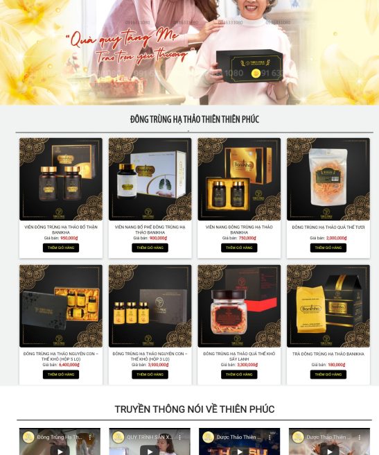 Mẫu website bán hàng đông trùng hạ thảo thực phẩm
