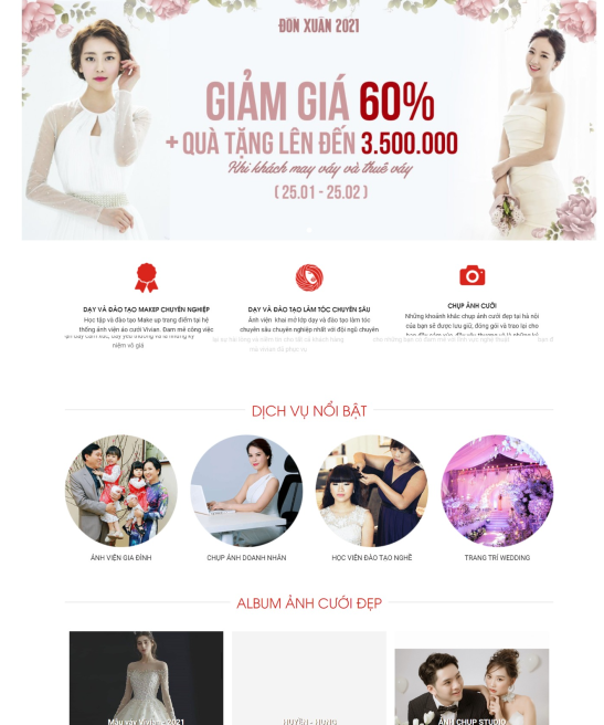 Giao diện website ảnh viện áo cưới đẹp mắt – nhẹ nhàng