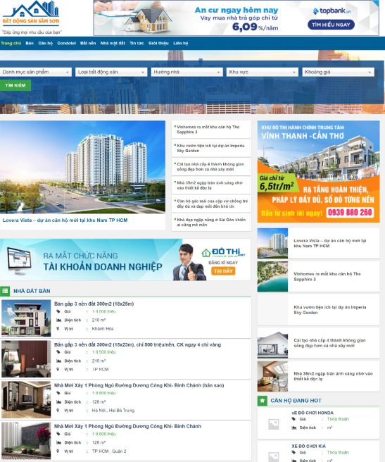 Giao diện website bất động sản dự án đẹp