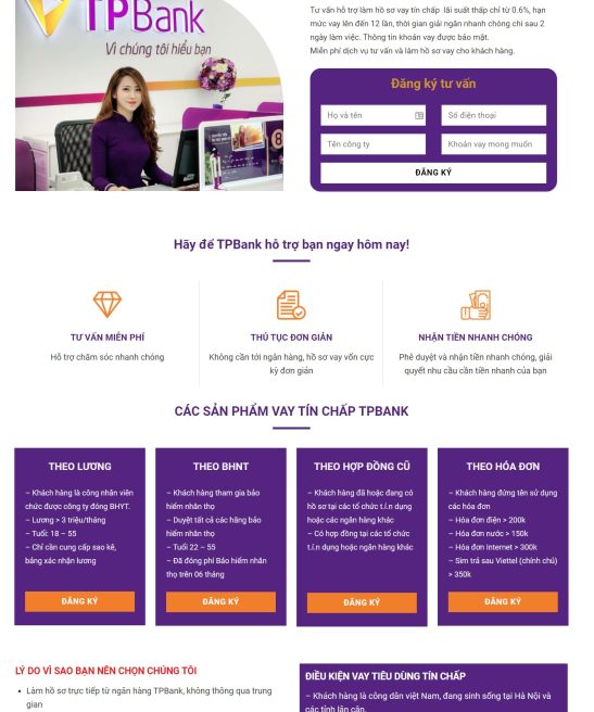 Giao diện mẫu web về vay vốn ngân hàng