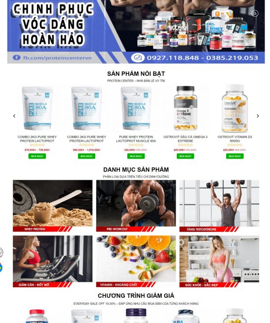 Thiết kế web thực phẩm bổ sung, web thực phẩm protein gym