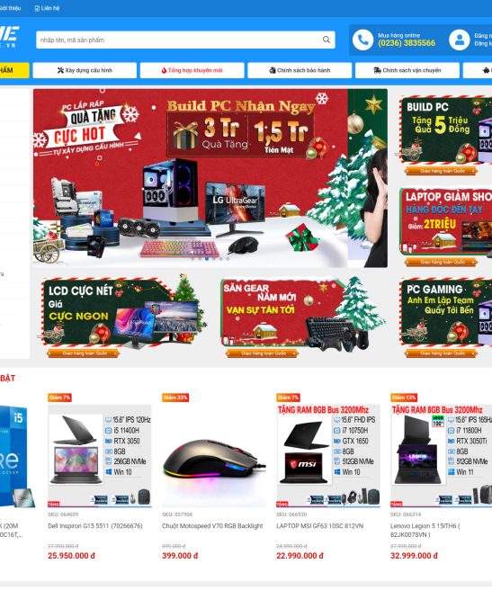 Thiết kế web máy tính đẹp mắt web shop công nghệ