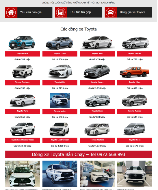 Giao diện website xe hơi hãng Toyota đẹp mới xịn
