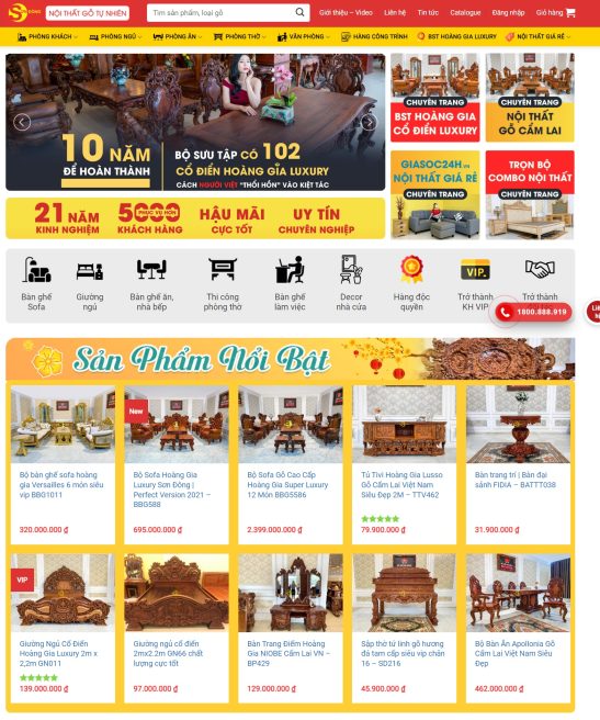 Giao diện web nội thất , đồ gỗ bắt mắt đẹp