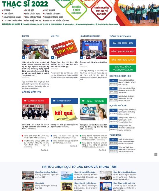 Giao diện website trường Đại học Mở TP Hồ Chí Minh