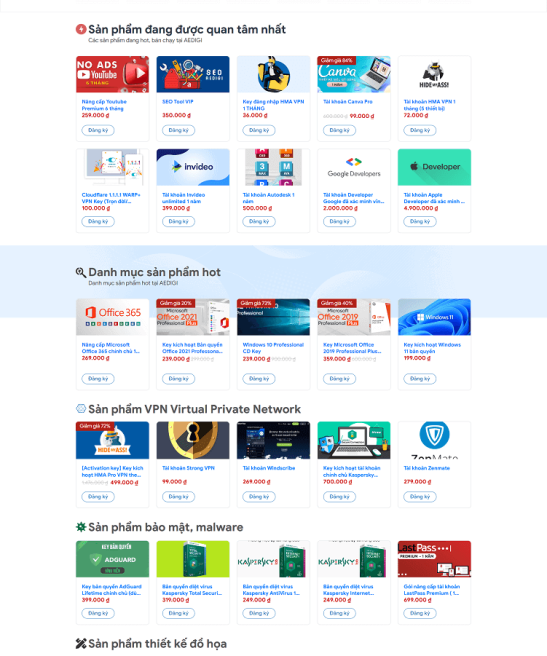 Giao diện thiết kế website và bán tài khoản