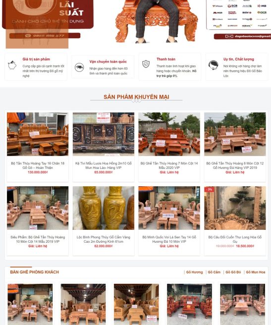Mẫu website thiết kế nội thất, bàn ghế