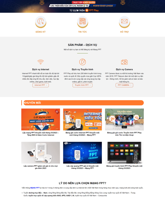 Trang web lắp mạng FPT trình bày đẹp