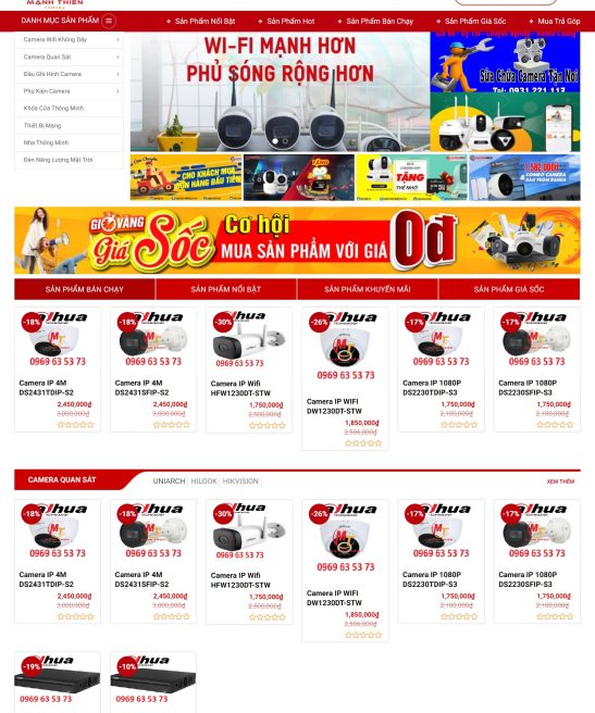 Giao diện thiết kế web bán camera, thiết bị giám sát chuyên nghiệp