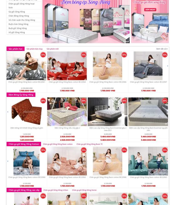 Giao diện website bán chăn ga gối đệm đẹp, chuẩn seo
