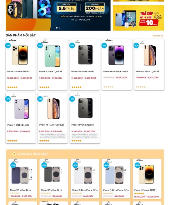 Giao diện web bán điện thoại, phụ kiện điện thoại