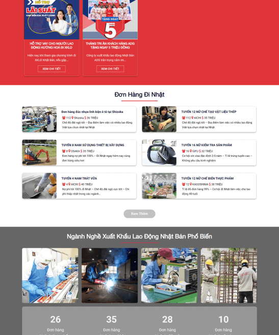 Mẫu website xuất khẩu lao động giao diện nổi bật, thu hút