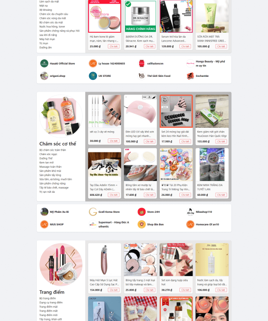 Trang web về sản phẩm chăm sóc cơ thể và mỹ phẩm chất lượng