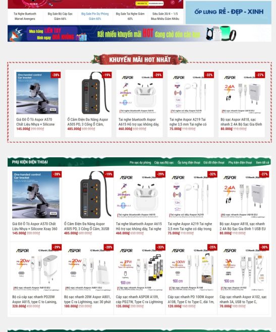 Mẫu website bán phụ kiện điện thoại, đồ chơi công nghệ chính hãng