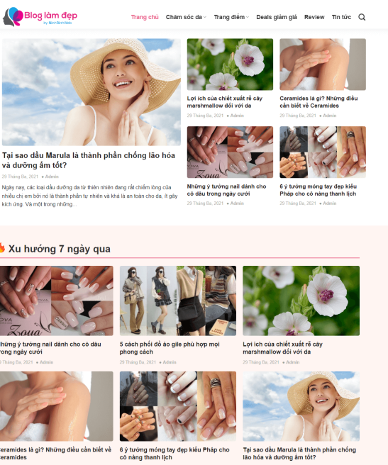 Giao diện web blog làm đẹp trình bày cuốn hút