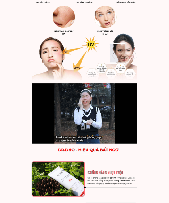 Mẫu landing page kem chống nắng trình bày đẹp