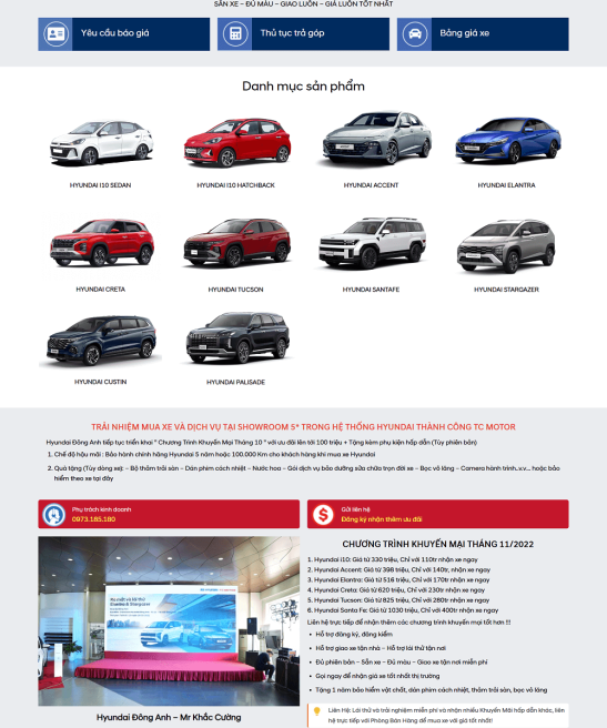 Giao diện web xe Hyundai trình bày đẹp, cuốn hút