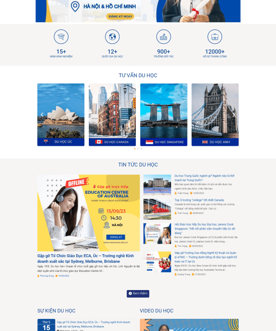 Giao diện website du học hiện đại, chuyên nghiệp
