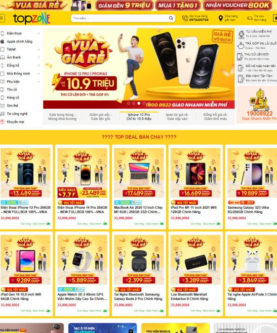 Thiết kế web siêu thị điện thoại đẹp mắt