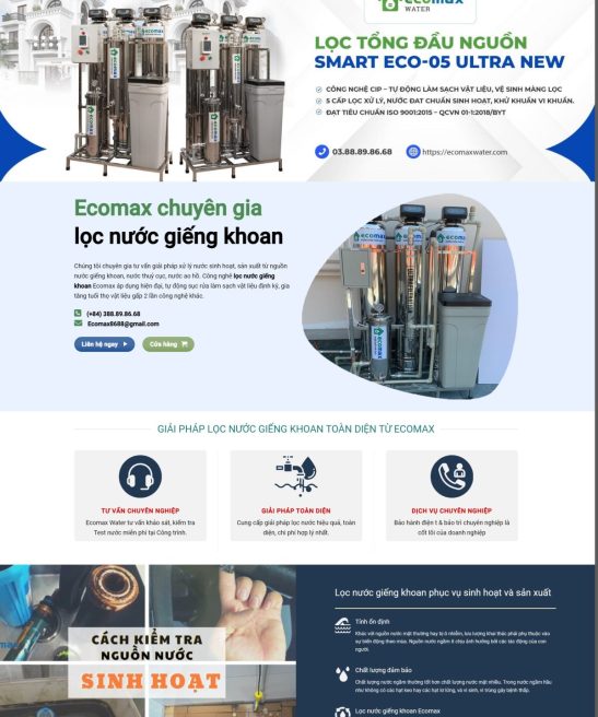 Mẫu website xử lý nước, lọc nước sinh hoạt giao diện đẹp