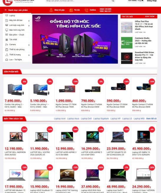 Mẫu website bán laptop, máy tính, máy văn phòng đẹp