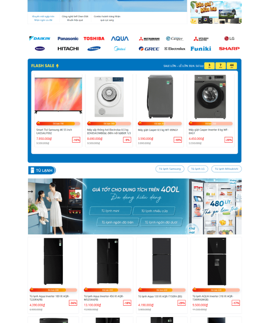 Giao diện website điện máy đẹp mắt chuyên nghiệp